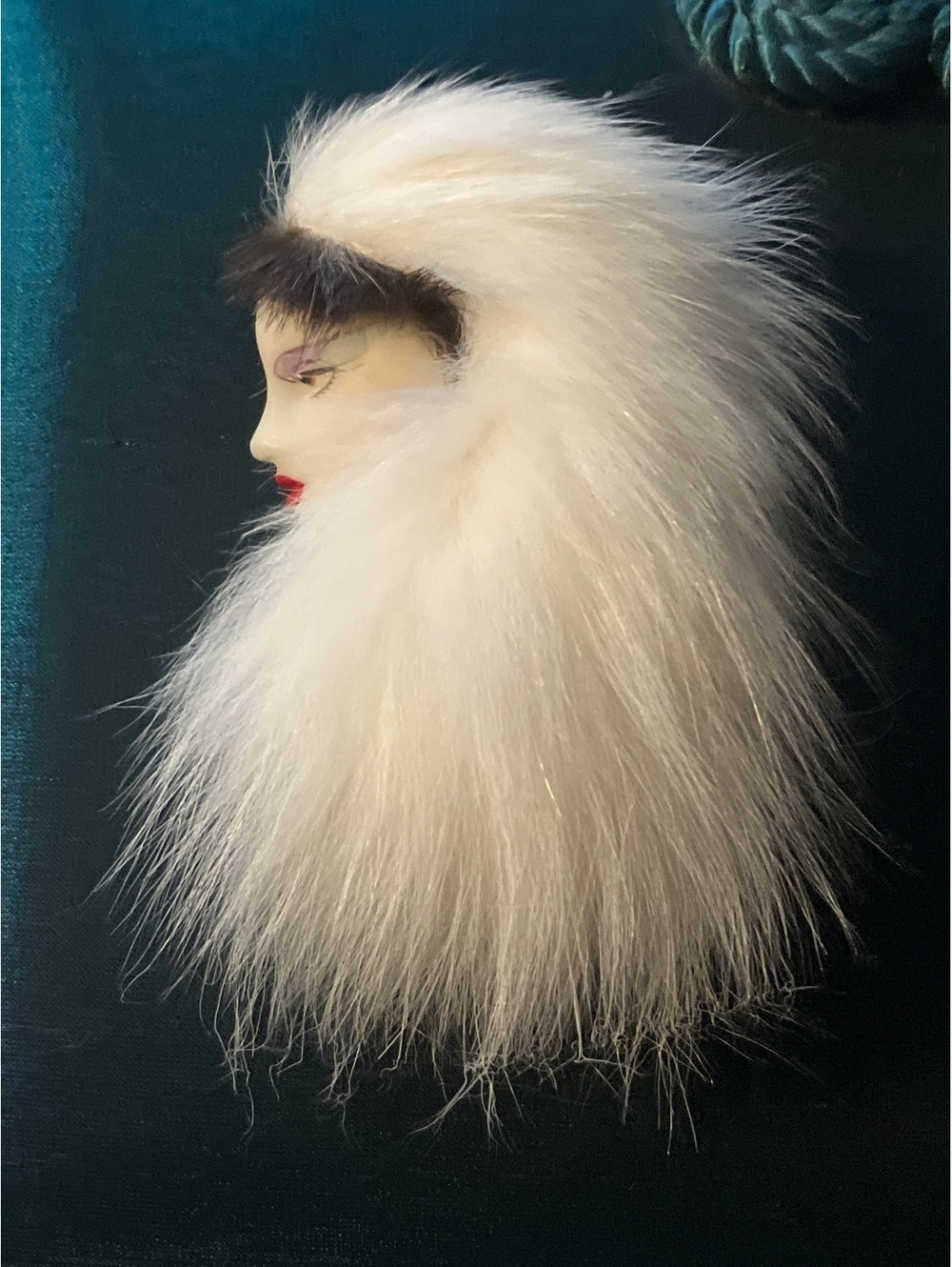 1980s Porcelain Lady Face Genuine Mink Fur Brooch